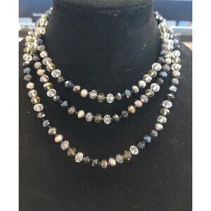 Joan Rivers Long Crystal Cut Glass Gray Silver Black 7.5mm Beaded Necklace 54"